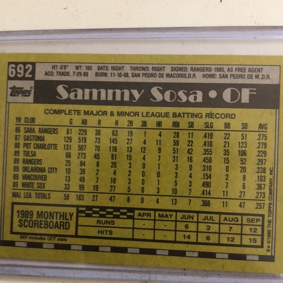 5 SAMMY SOSA ROOKIES ALL ERROR CARDS 11/10/1968-wrong birthday - Picture 8 of 11